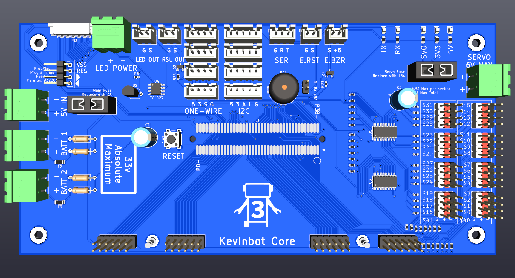 3D render of the Kevinbot P2 Board in KiCAD