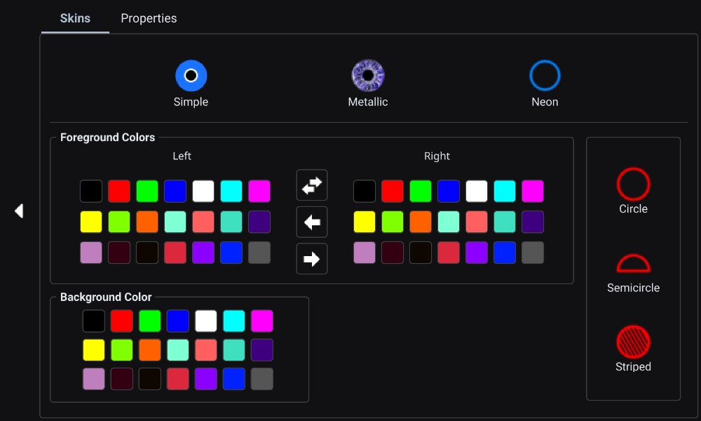Eye skin control (neon skin) page of the remote application for the Kevinbot v3 Remote, 1.0-b44