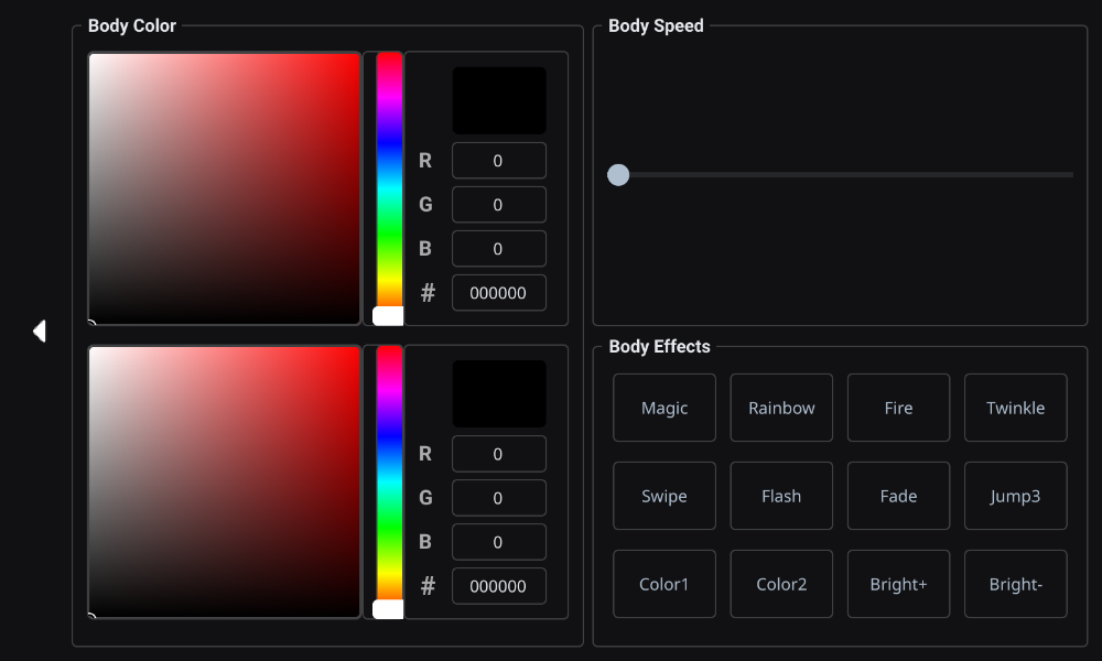 LED control page of the remote application for the Kevinbot v3 Remote, 1.0-b44
