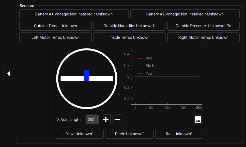 Sensor view page of the remote application for the Kevinbot v3 Remote, 1.0-b44