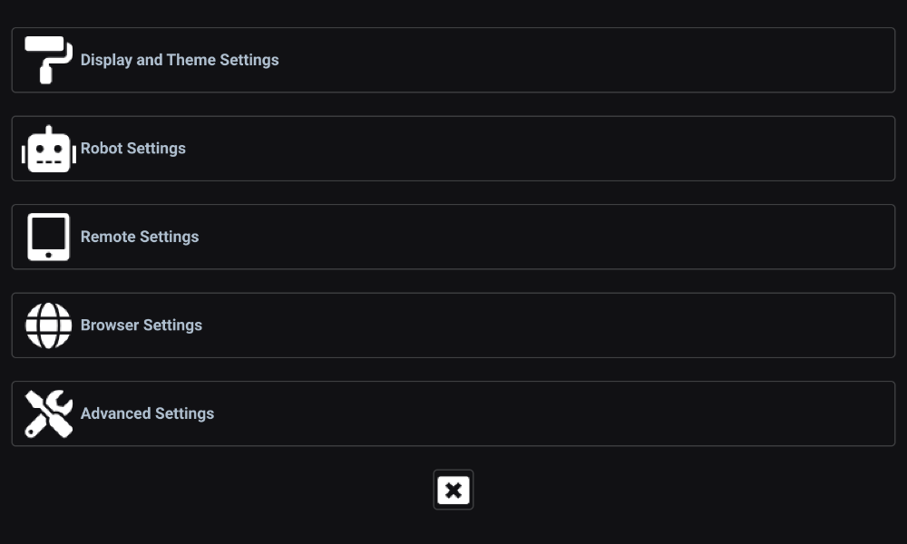 Screenshot of the settings app home page for the Kevinbot v3 Remote, 1.0-b44